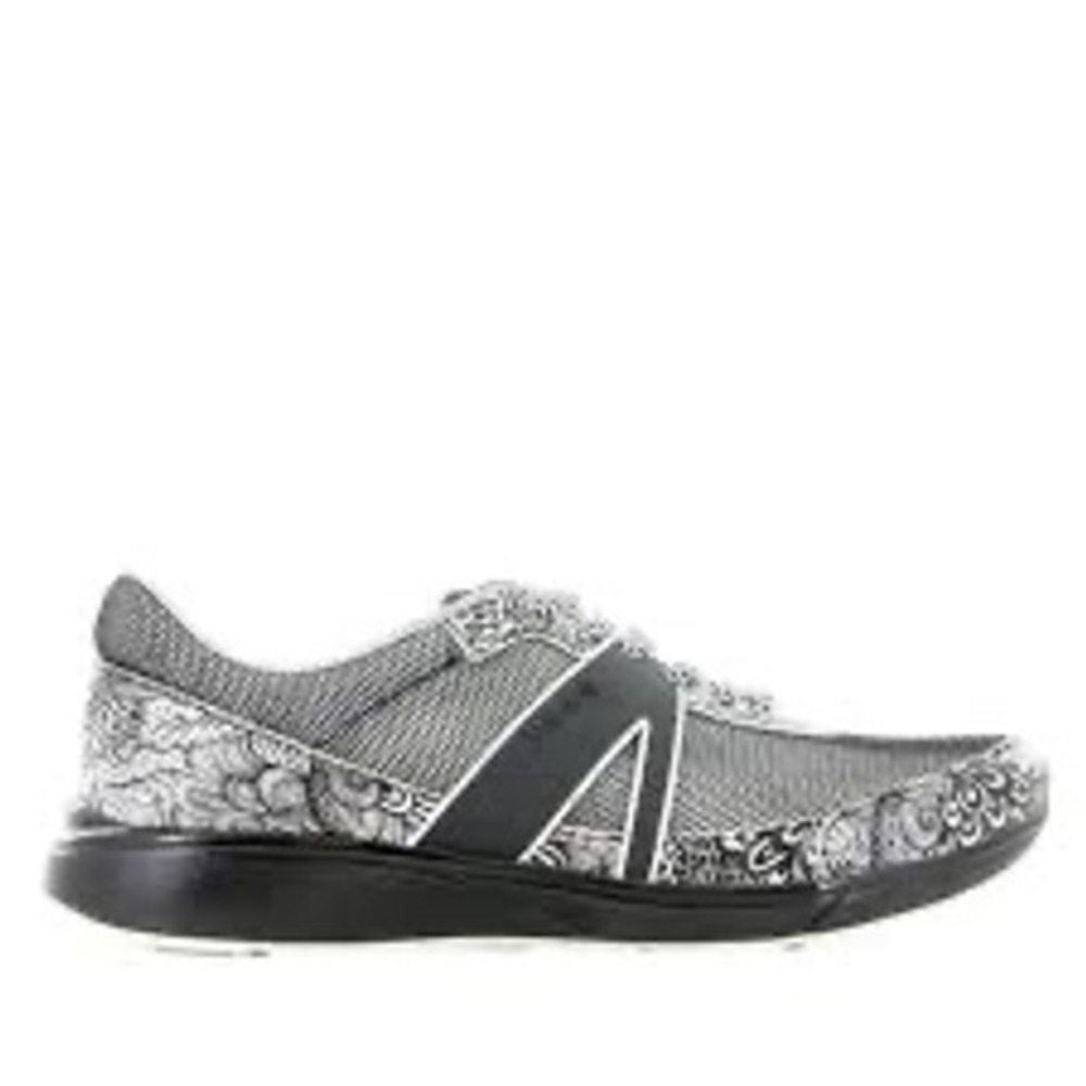 Alegria TRAQ Q-Chip Pedometer Sneakers Black White Paisley Walking Shoes 39